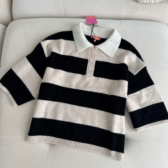 DRISCOLL CASHMERE SHORT SLEEVE STRIPED SWEATER SIZE SMALL - Picture 5 of 7